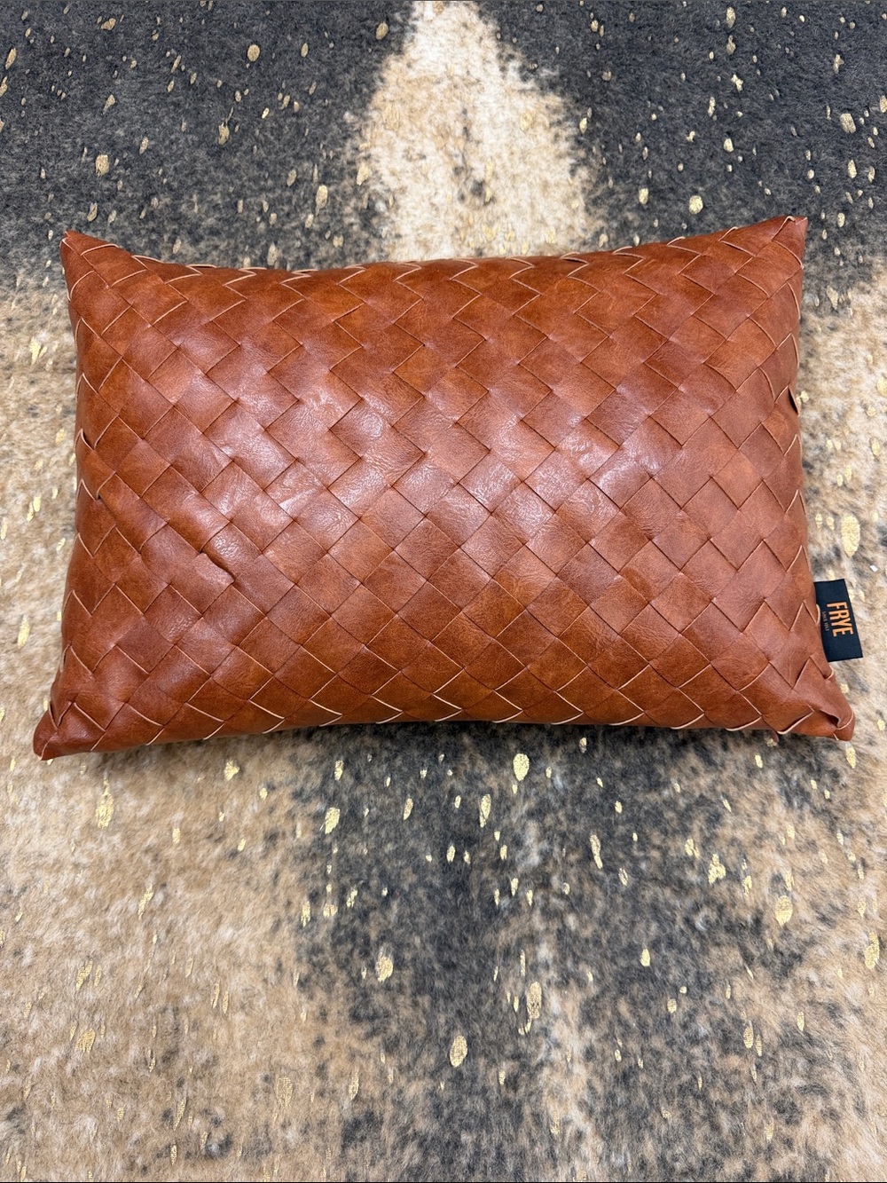 Frye Woven Leather Lumbar Pillow in Chestnut Brown